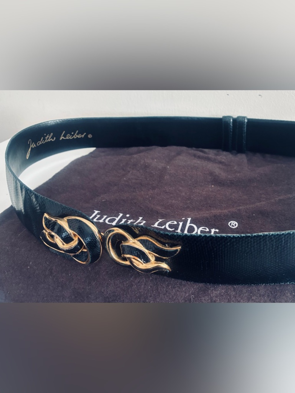 Vintage Judith Leiber Karung Lizard Belt with Gold-Tone Sculpted Buckle